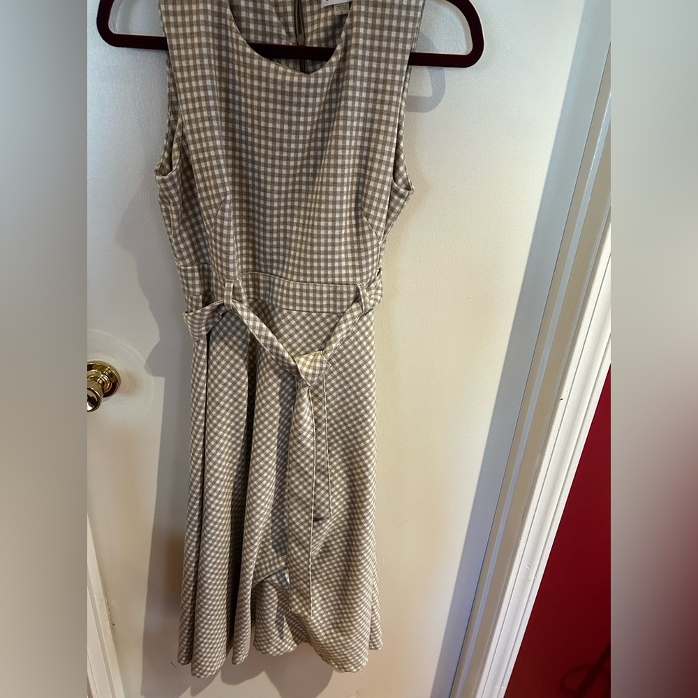 Calvin Klein Beige Checkered Midi Dress